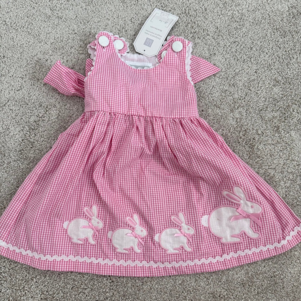 Lil Cactus NWT Pink Gingham Bunny Applique Easter Dress Baby Girl 3-6 Months